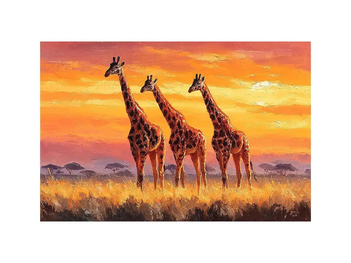 giraffe sunset savanna canvas