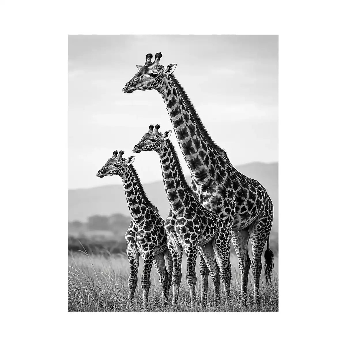 black white giraffe family canvas