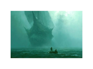 misty boat teal canvas art