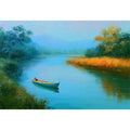 calm river boat landscape canvas print