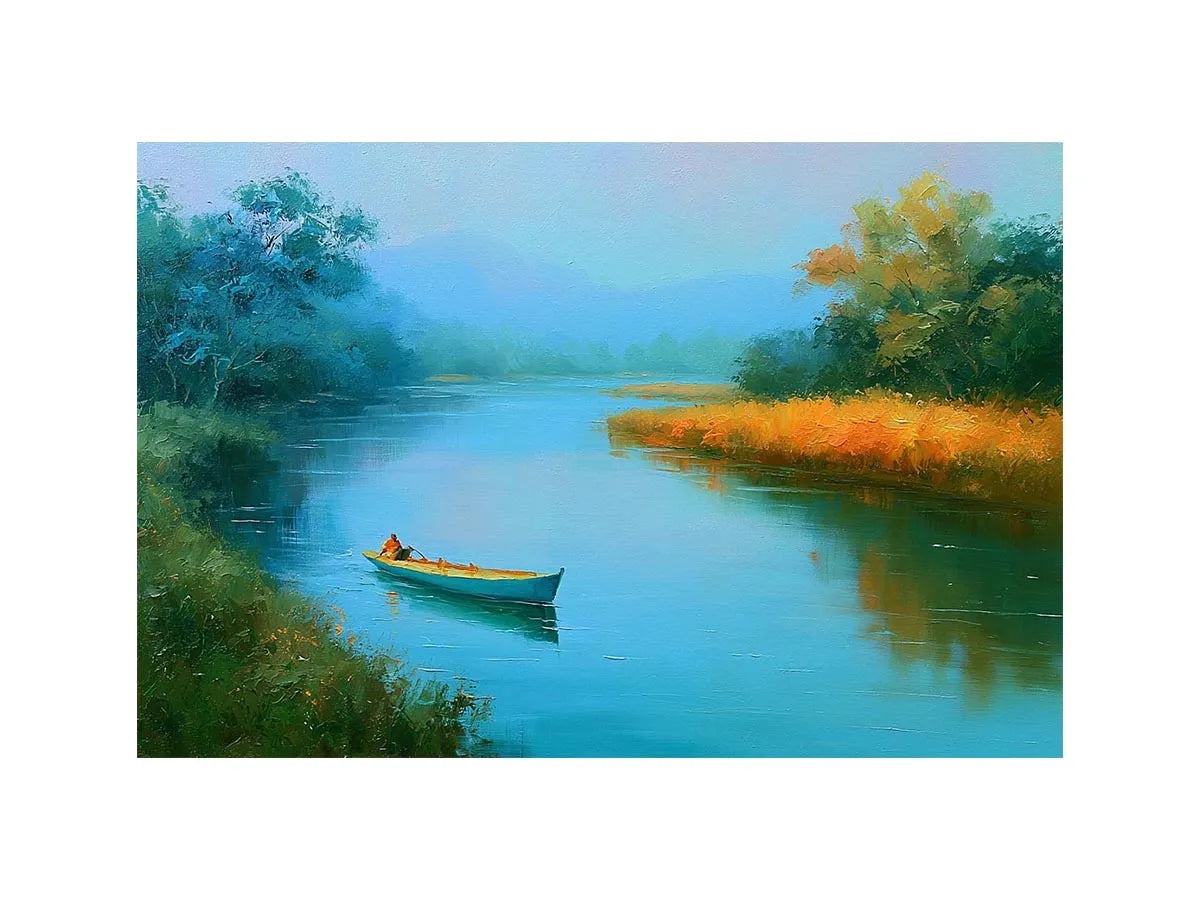calm river boat landscape canvas print