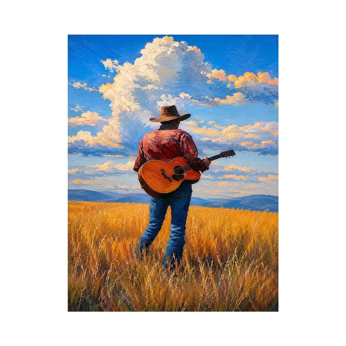 cowboy prairie guitar canvas art