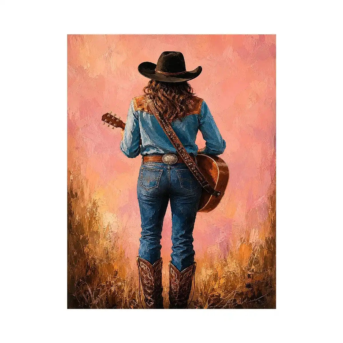 cowgirl guitar western canvas print