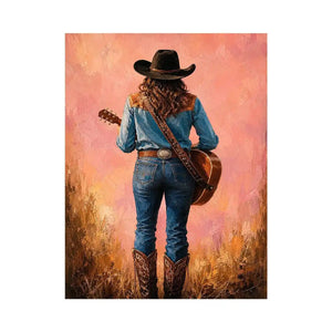 cowgirl guitar western canvas print