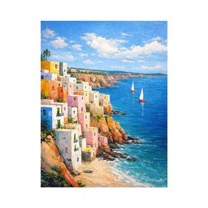 cliffside coastal village canvas art