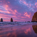Violet Seastacks Panoramic Canvas Print