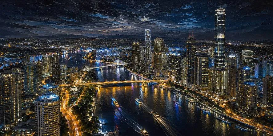 Brisbane City Night Panoramic  Long Painting