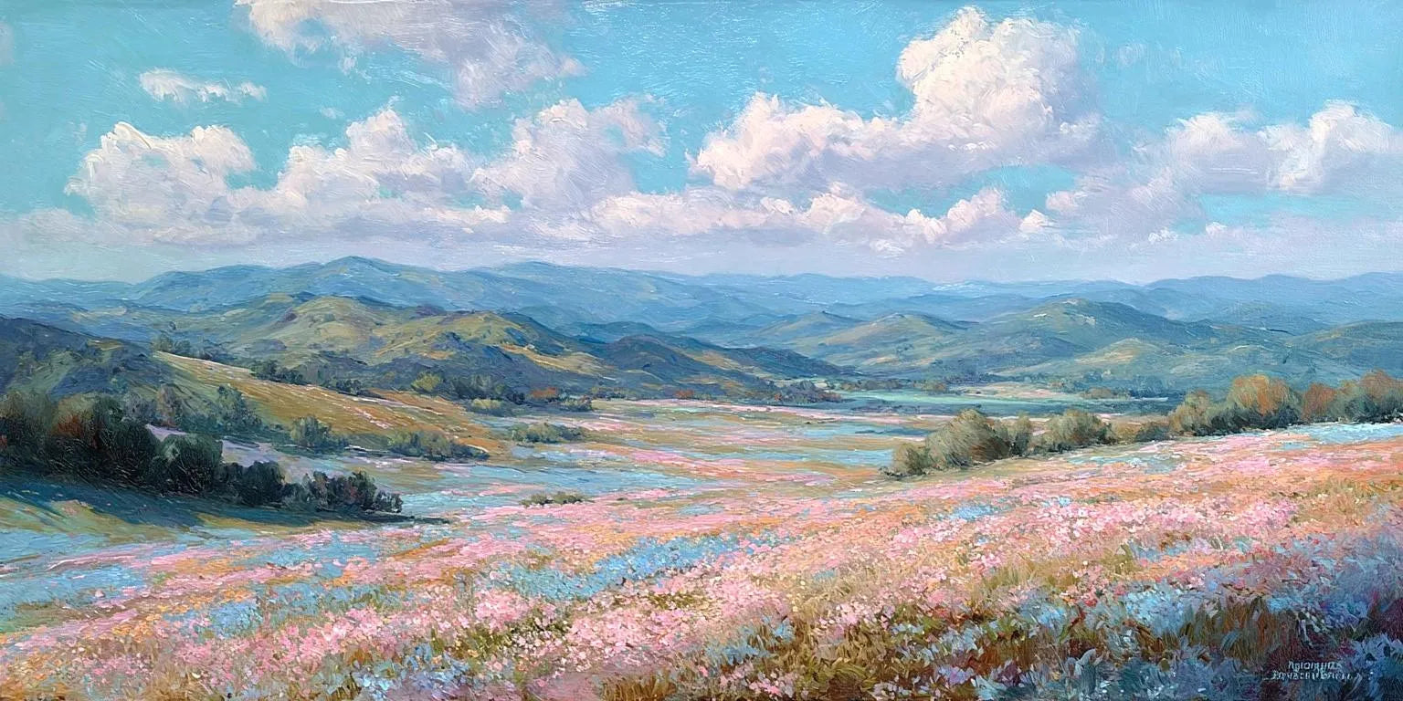 Pastel Meadow Light Panoramic Canvas Print