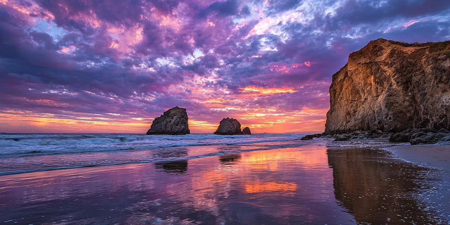 Violet Tide Reflection Panoramic Canvas Print