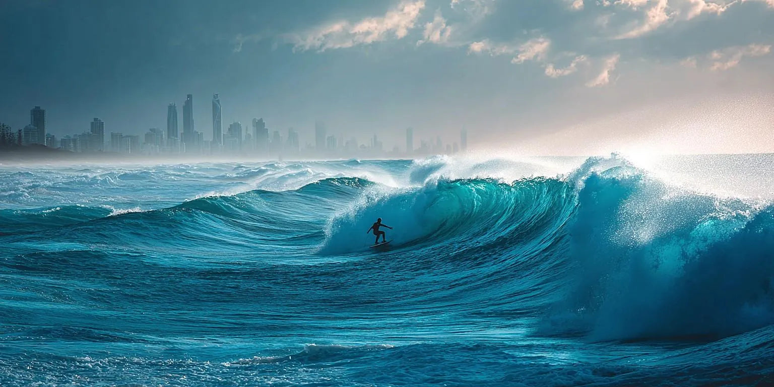 Burleigh Heads Ocean Waves Surfer Panoramic Canvas Print