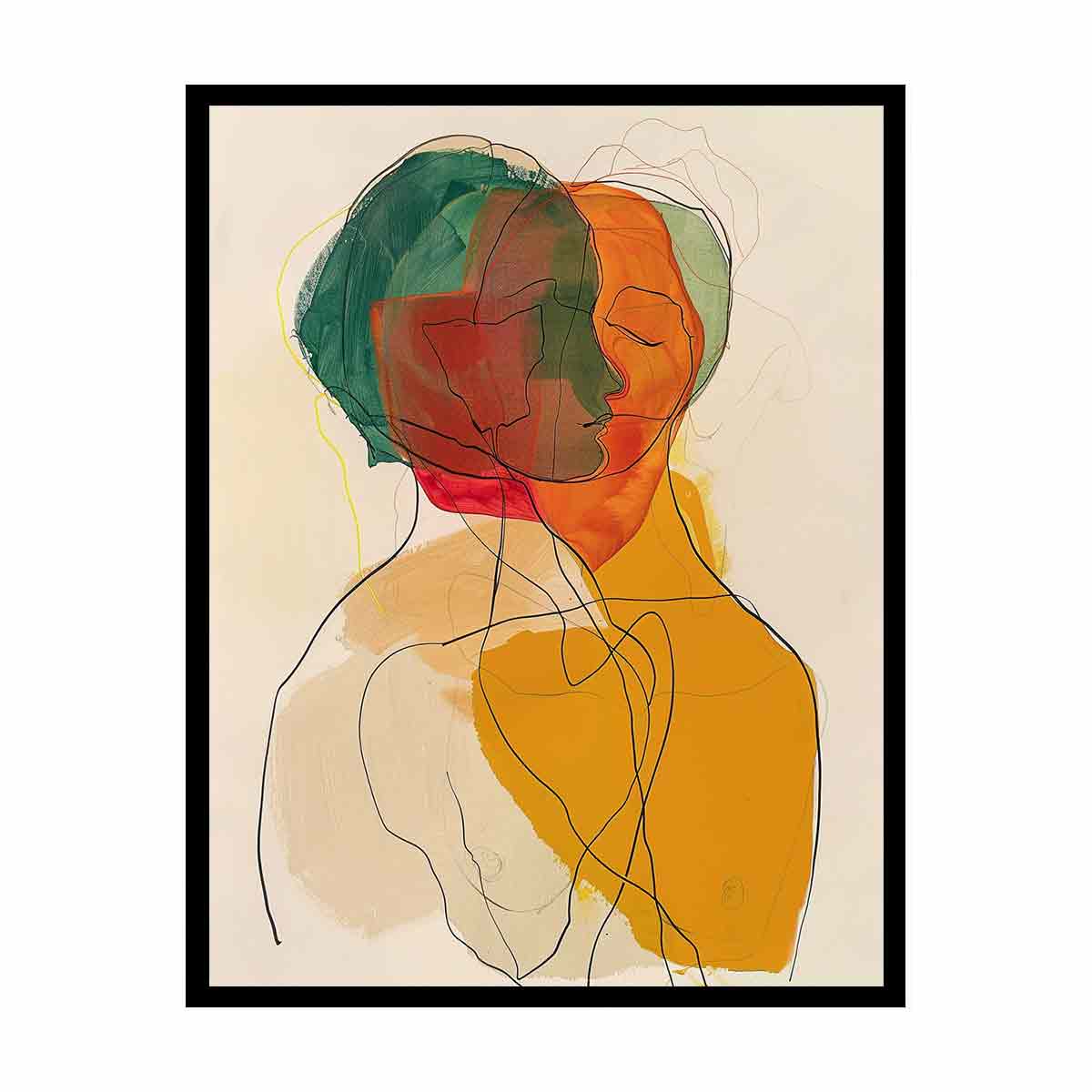 ochre abstract portrait line art-canvas-print-sunm641