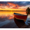 Calm  Sea With Boat At Sunset