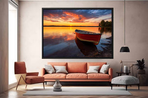 Calm  Sea With Boat At Sunset
