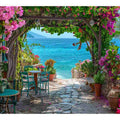 Coastal terrace view for modern living room decor with premium canvas art style.