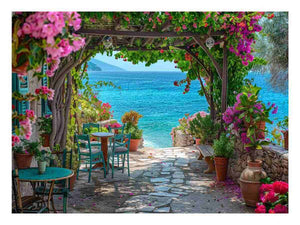 Coastal terrace view for modern living room decor with premium canvas art style.