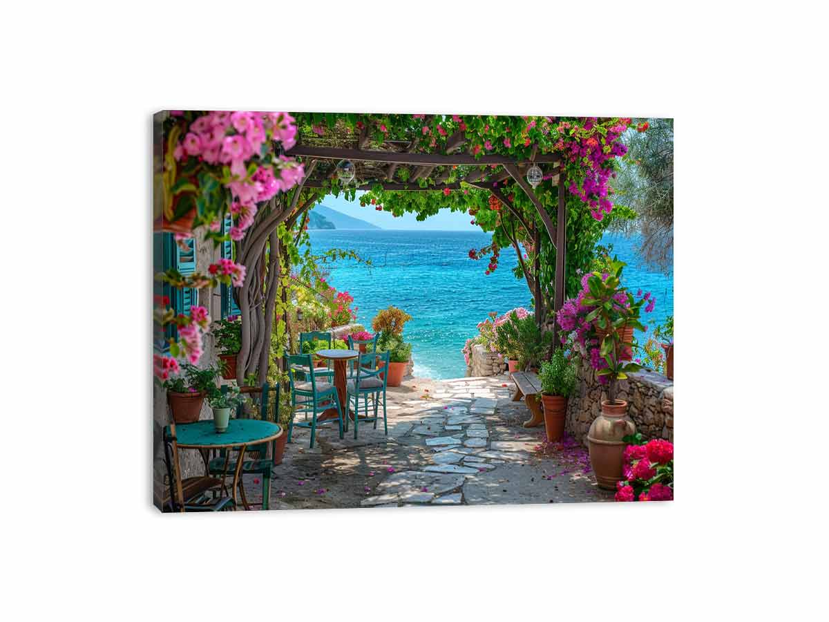 Coastal terrace view for modern living room decor with premium canvas art style.