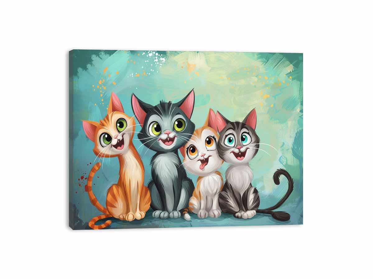Cheerful kitten group for modern living room decor with premium canvas art style.