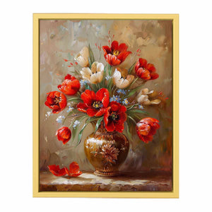 Red Flowers with Vase Painting  Streched canvas
