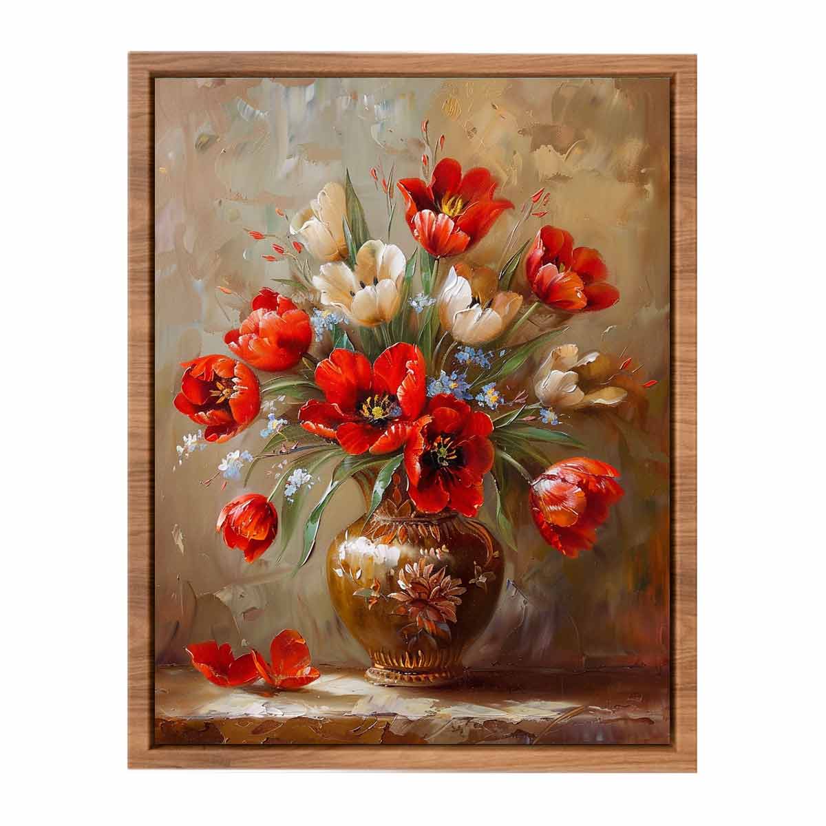 Red Flowers with Vase Painting Poster