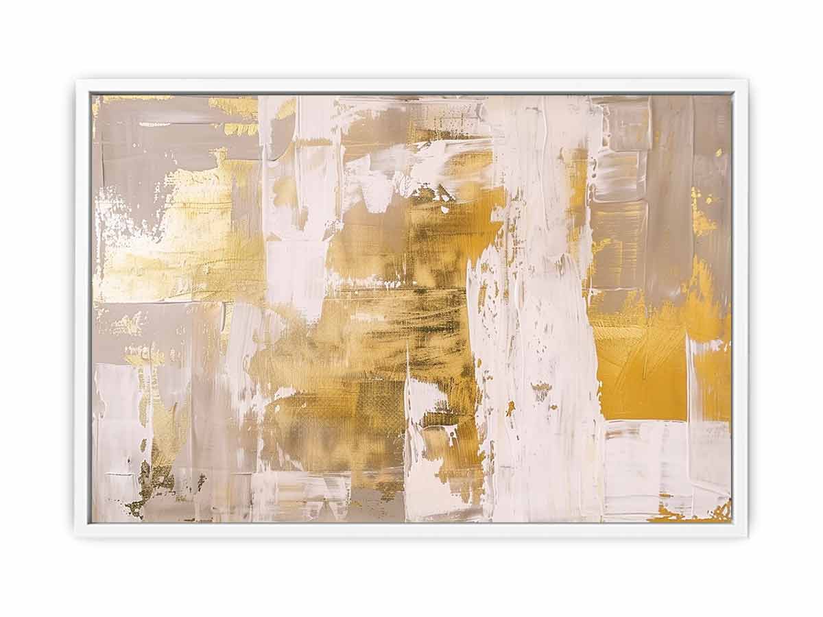 White Gold Abstract Art Framed Print