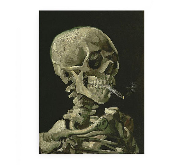 Head of a skeleton with a burning cigarette,