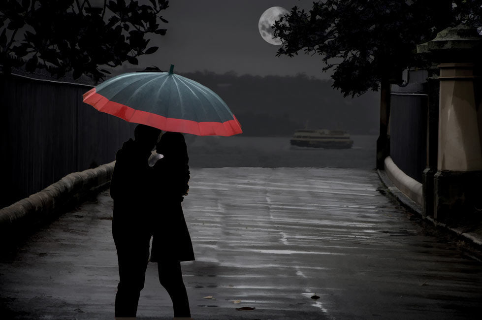 Grey Couple Umbrella Painting
