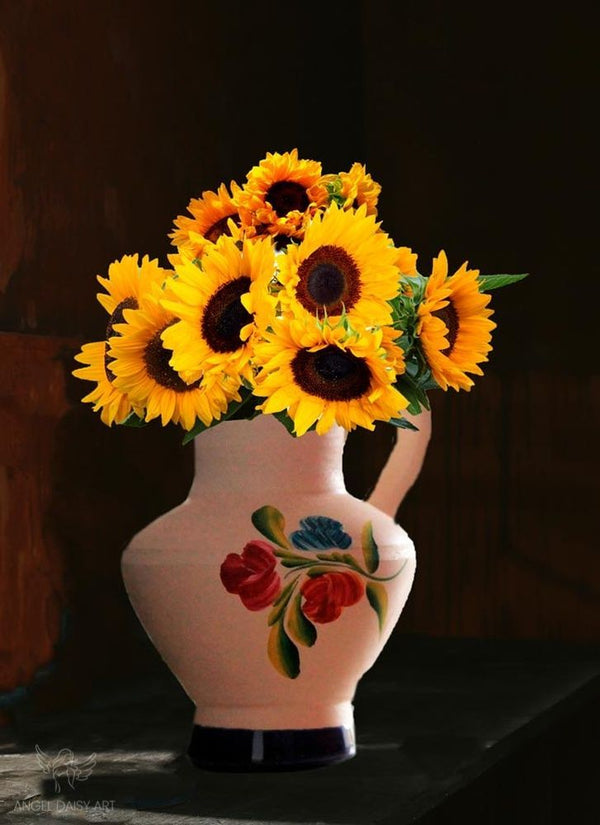 Sunflower White Vase Painting 