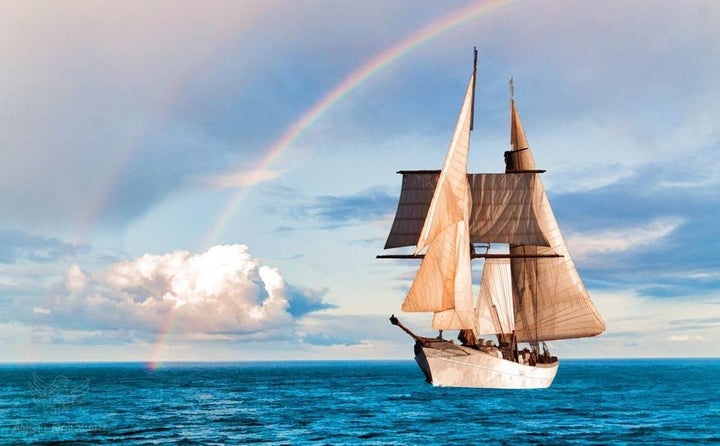 Sailing Ship Rainbow Painting 
