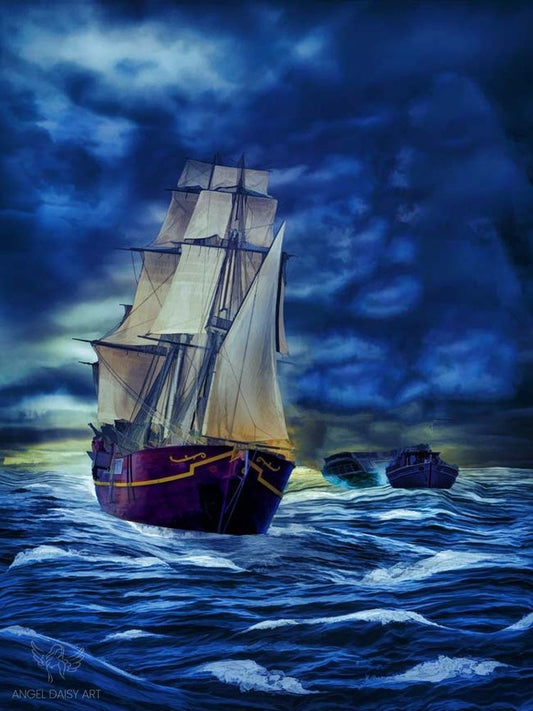 Sailing Ship in Storm Painting 