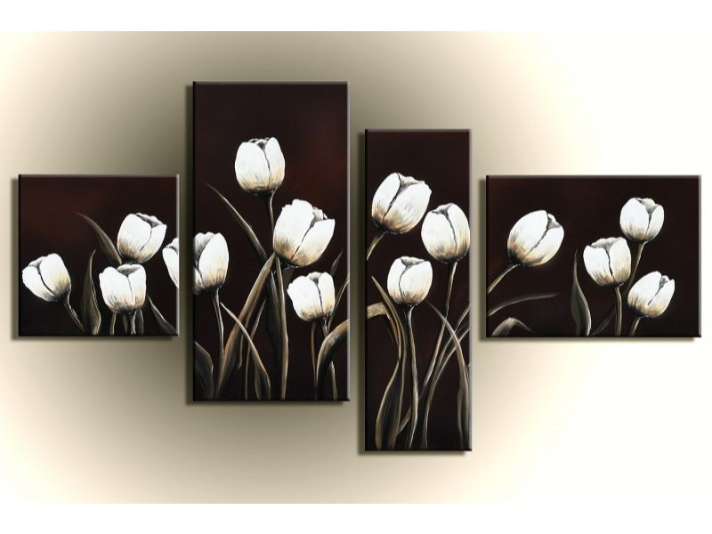 4 Panel White Flower Oil Painting Set 