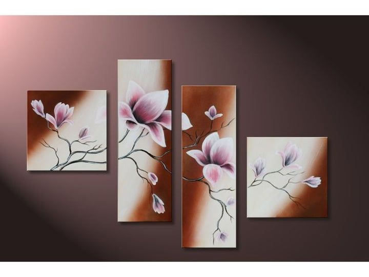 Pink Flower 4 Panel Painting Set 