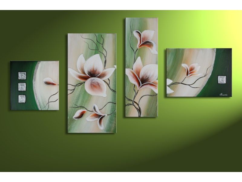Green Flower 4 Panel Painting Set 