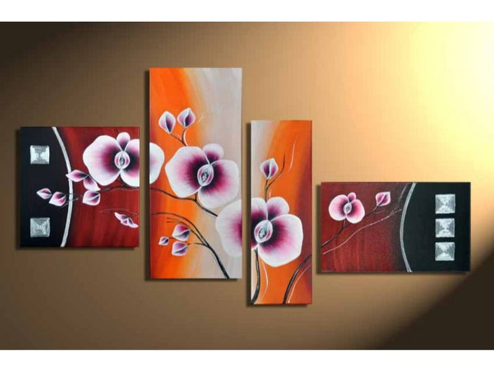 4 Panel Pink And White Tree Flower Painting 