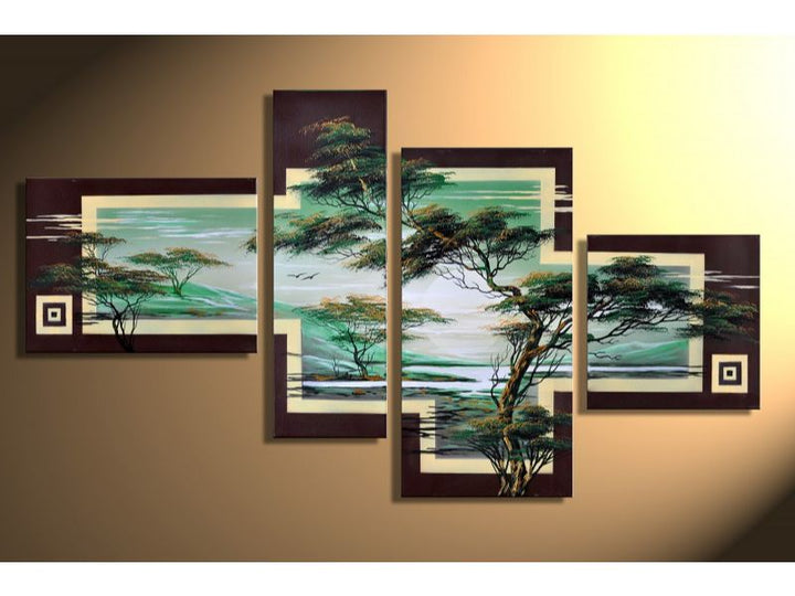 Green Big Tree 4 Panel Painting Set 