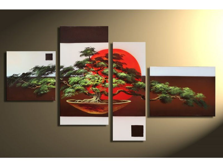 4 Panel Red Moon Painting Set 