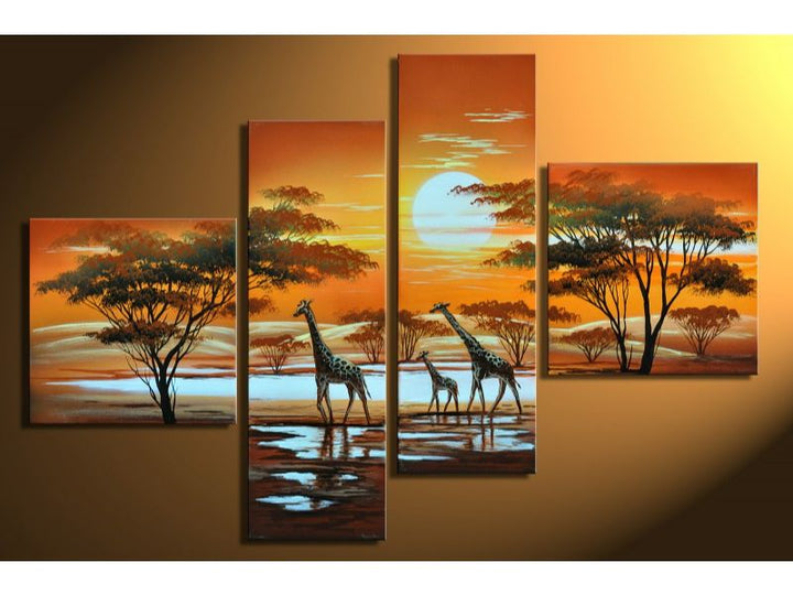 4 Panel Three Giraffe Painting Set 