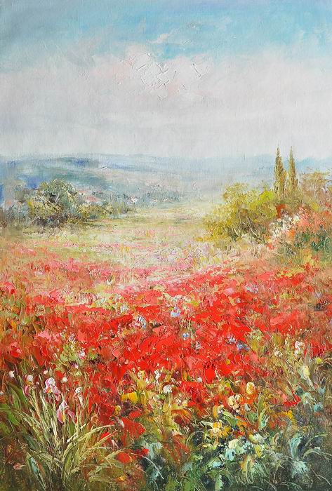 Landscape Red Flower Art  Painting