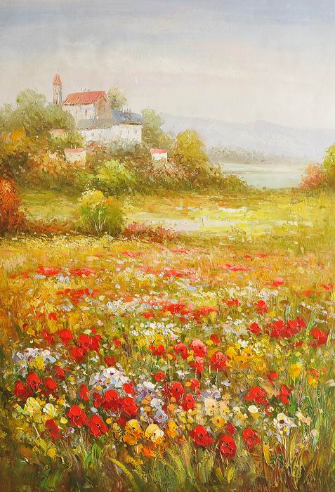 Knife Flower Red Art Landscape Painting Set