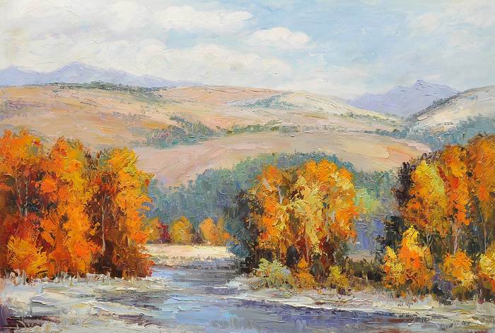 Hill River Knife Landscape Art Painting