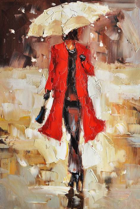 Umbrella With Red lady Knife Art Painting