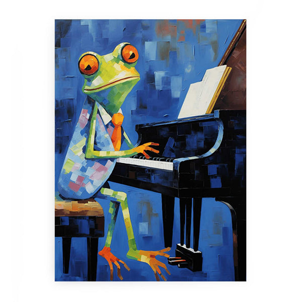 Frog Blue Piano Modern Art Painting 